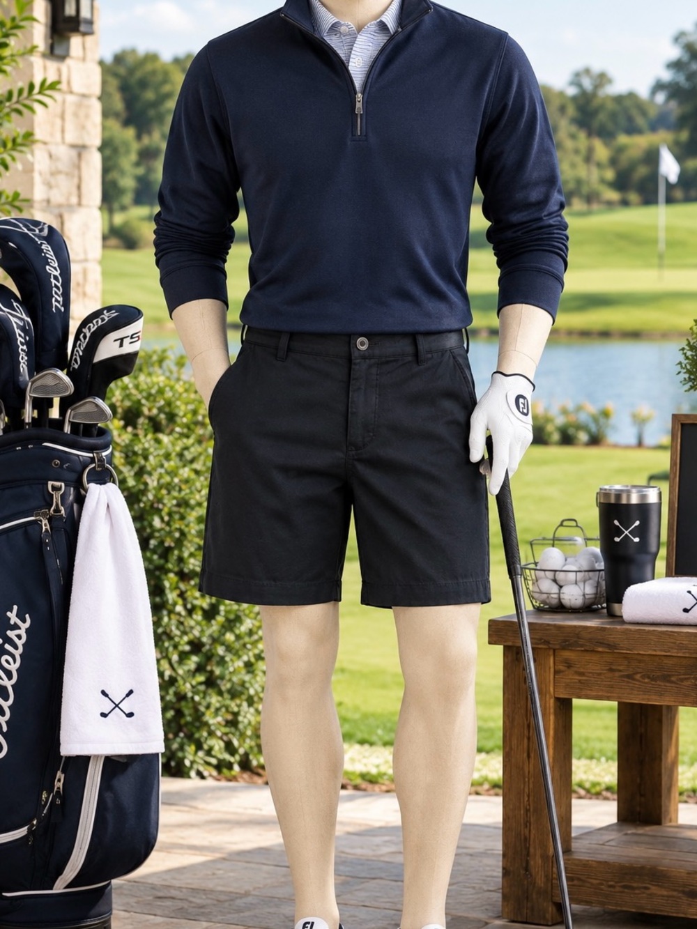 Men’s Black Golf Shorts Flat Front Chino Style 8.5” Inseam Size 34
